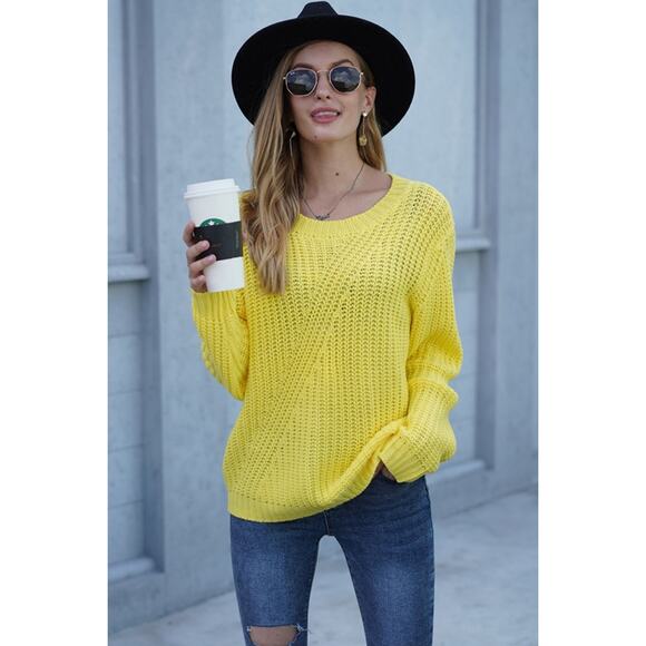 NWT Yellow Cable Knit Crew Neck Sweater - Picture 2 of 3